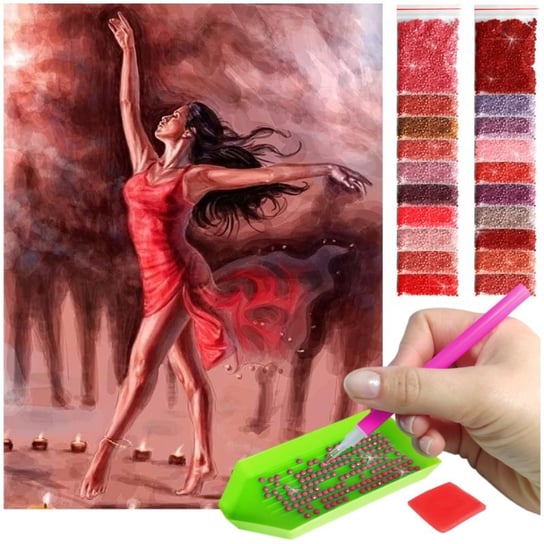 Haft Diamentowy ARTULIO, Obraz DIY 5D, Diamond Painting, Mozaika diamentowa 30x40cm (Kobieta tańcząca w czerwieni) + zestaw akcesoriów Artulio