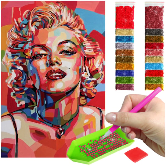Haft Diamentowy ARTULIO, Obraz DIY 5D, Diamond Painting, Mozaika Diamentowa 40X60cm (Marilyn Monroe w kolorach czerwieni) + Zestaw Akcesoriów Artulio