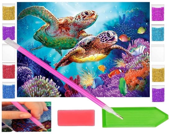 Haft Diamentowy Obraz Duży 40X30 Żółwie Morskie Wodne Zabawki Kreatywne Plastyczne PakaNiemowlaka