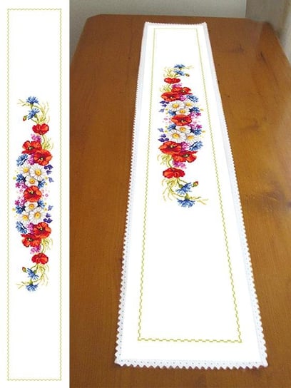 Haft krzyżykowy - Zestaw do haftu - Długi bieżnik z polnymi kwiatkami CORICAMO