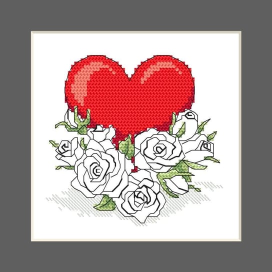 Haft krzyżykowy - Zestaw do haftu - Kartka - Serce z kwiatami róży CORICAMO