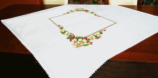 Haft krzyżykowy - Zestaw do haftu - Obrus - Świąteczny obrus z kwiatkami CORICAMO