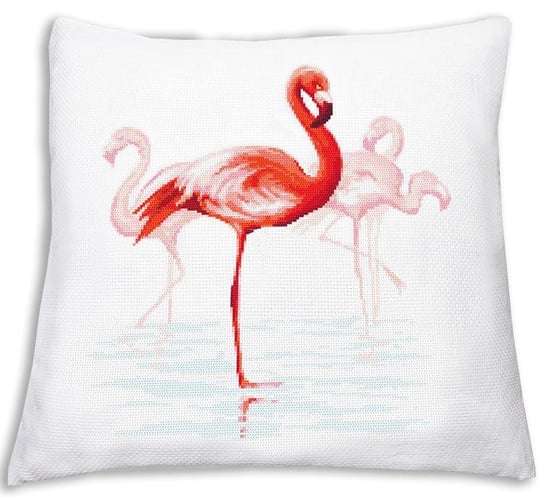 Haft krzyżykowy - Zestaw do haftu - Poduszka z flamingami CORICAMO