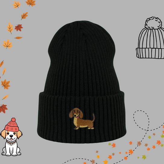 Haftowana czapka beanie - JAMNIK - czarna Myszojeleń