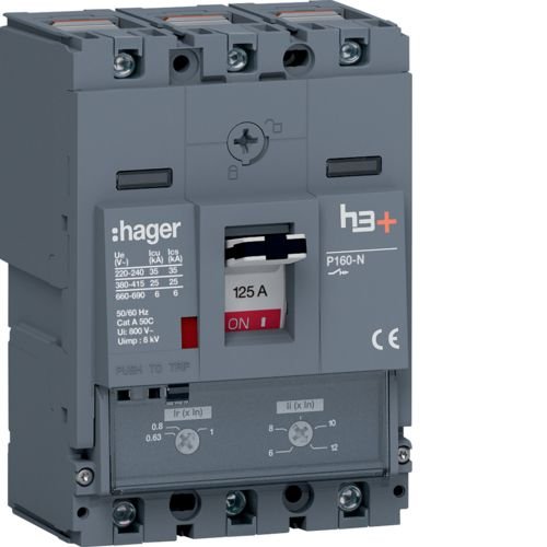 HAGER HHS125DC MCCB Wyłącznik mocy h3+ P160 3P 125A 25kA TM HAGER