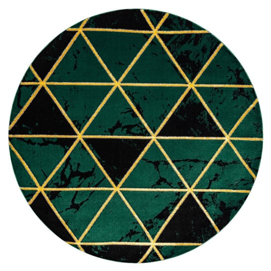 HAKANO, Dywan okrągły krótkowłosy ESTEMA MARBLETRIANGLES, butelkowa zieleń, r160 HAKANO