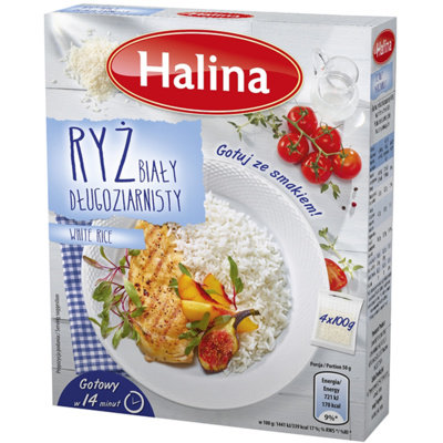 Halina, Ryż biały długoziarnisty, 4x100 g Sawex