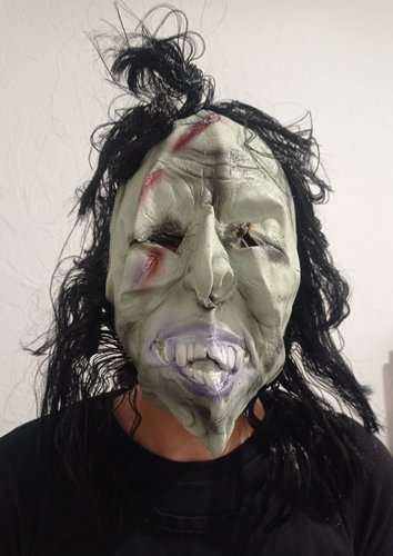 Halloween Maska Potwór Zęby Włosy Kostium IMPORT