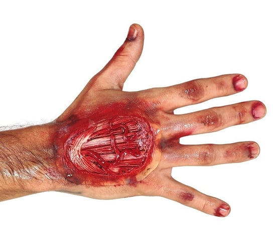 Hallowenowa krwawa naklejka oparzenie rana na rękę 10cm Guirca