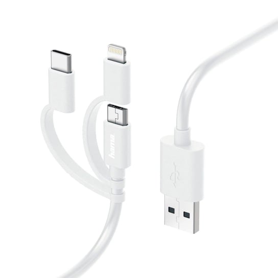 HAMA, 3-In-1 Micro-Usb Cable With Adapter For Usb Type-C And Lightning, 1M, White Hama