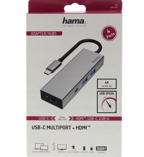 Hama, Multiport, HDMI™, USB-C, 2 x USB-A 3.2, 200107, Srebrny Hama