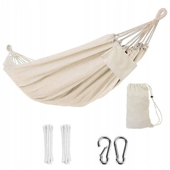 HAMAK OGRODOWY TURYSTYCZNY BOHO MOCNY DWUOSOBOWY 100x200cm 150kg TORBA BEŻ Garden Party