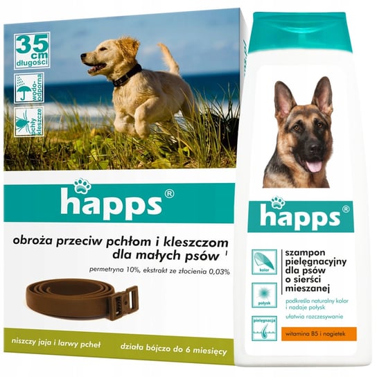 HAPPS szampon dla psów o sierści mieszanej +obroża na pchły i kleszcze dla małych psów Happs