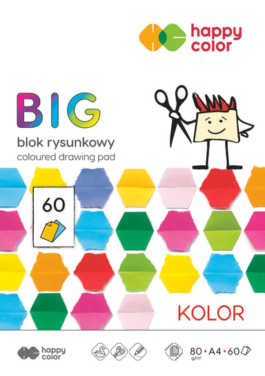 Happy Color, Blok rysunkowy kolorowy BIG, A4, 80 g, 15 kol, 60 arkuszy Happy Color