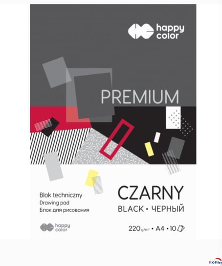 Happy Color, Blok techniczny A4 220G Premium Czarny, Pakiet 20szt. HAPPY COLOR