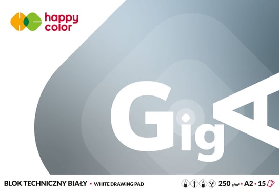 Happy Color, Blok techniczny biały, A2, 15 arkuszy Happy Color