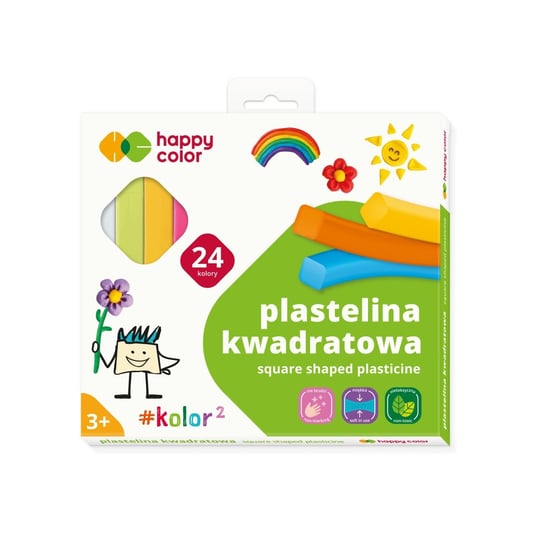 Happy Color, Plastelina szkolna kwadratowa, 24 kolory Happy Color