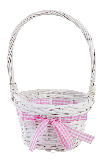 Happy Easter, Koszyk z wikliny, różowo-biała kokardka, 32x19 cm Empik