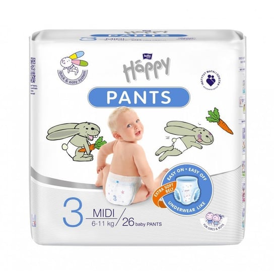 Happy Pants, Pieluchomajtki, rozmiar 3, Midi, 6-11 kg, 26 szt. Bella Baby Happy