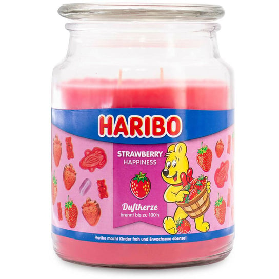 Haribo duża sojowa świeca zapachowa w szkle 18 oz 510 g - Strawberry Happiness Haribo