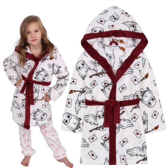 Harry Potter Hedwiga Szlafrok Dziecięcy Z Kapturem, Wiazany, Biały Oeko-Tex 116-122cm Harry Potter