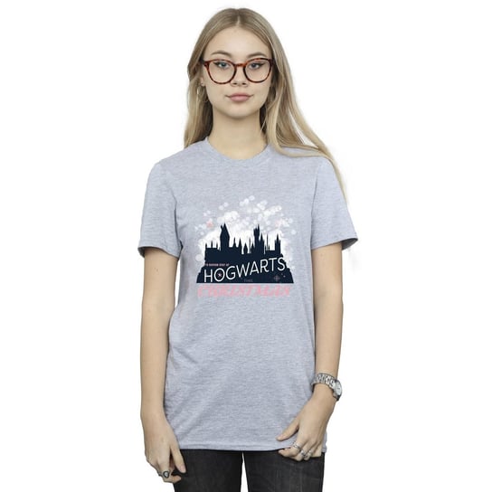 Harry Potter Koszulka Damska / Damska Hogwarts Christmas Cotton Boyfriend T-Shirt (S (52-55 Cm) / Jasnoszary) Harry Potter