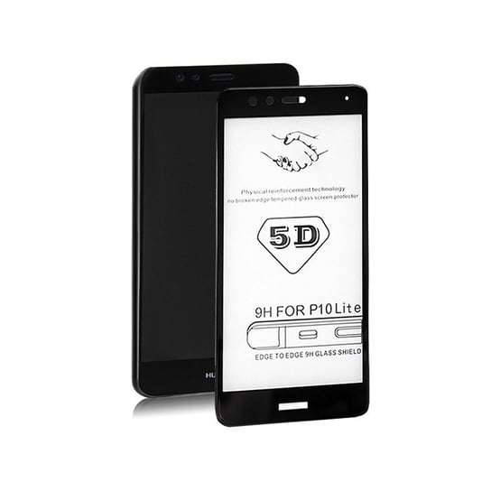 Hartowane szkło ochronne PREMIUM do Huawei P10 Lite | 5D | PEŁNE | CZARNE Qoltec