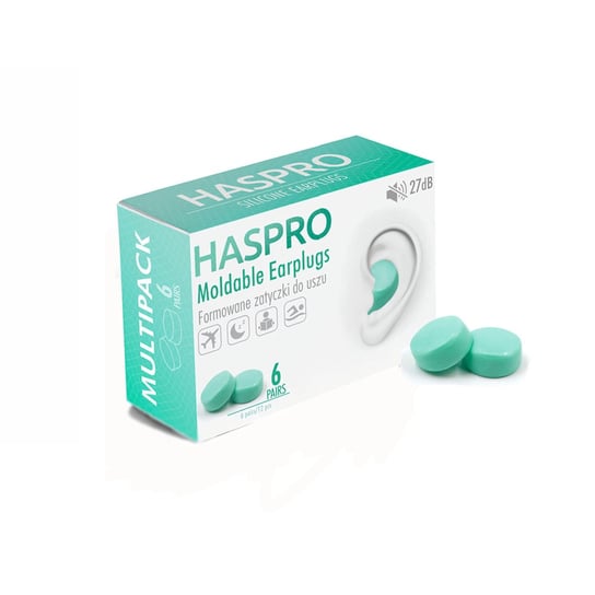 Haspro, Mold 6P, silikonowe zatyczki do uszu wielorazowe, 12 szt. zielony Haspro