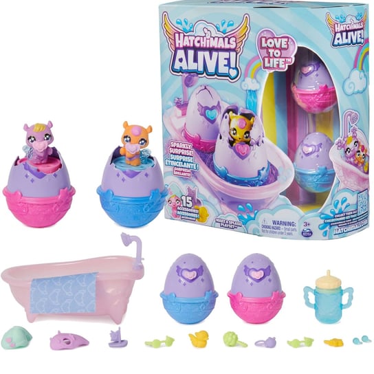 Hatchimals Alive! Love to Live Kąpiel brokatowych figurek + jajka i akcesoria Hatchimals
