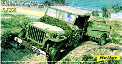 Heller, Willys MB Jeep & Trailer, Model do sklejania, 12+ Heller