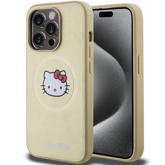 Hello Kitty Etui Obudowa Pokrowiec Do Iphone 14 Pro 6.1" Złoty/Gold Hardcase Leather Kitty Head Magsafe Hello Kitty