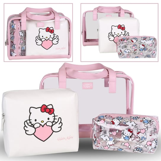 Hello Kitty Różowo-biały komplet kosmetyczek podróżnych na zamek, 3 szt. Disney