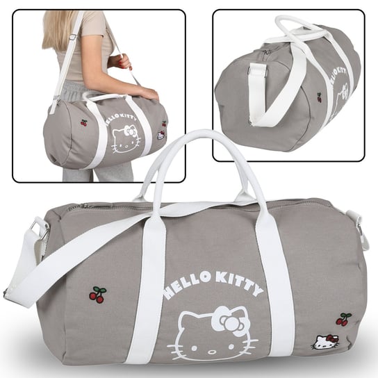 Hello Kitty Szara torba podróżna, torba turystyczna, pojemna 50x25x25 Hello Kitty