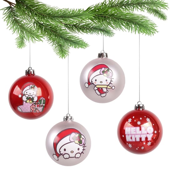 Hello Kitty Zestaw bombek świątecznych, ozdoby choinkowe, plastikowe 4 sztuki Hello Kitty