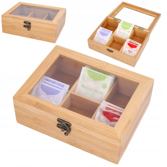 Herbaciarka 6 przegródek drewniane pudełko na herbatę pojemnik organizer Nice Stuff