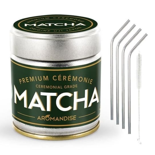 Herbata ceremonialna Premium Matcha 30 g + 4 słomki ze stali nierdzewnej Youdoit
