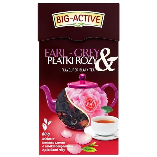 Herbata czarna, liściasta BIG ACTIVE Earl Grey z płatkami róży, 80 g Big-Active