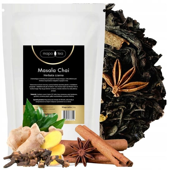 Herbata Czarna MASALA CHAI 50G Imbir Cynamon Anyż Kardamon Goździki Pieprz MaPo Tea