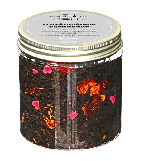 Herbata czarna TRUSKOWAKOWE SERDUSZKO najlepsza liściasta sypana 100g cukierkowe serduszka plasterki truskawek czerwona porzeczka Cup&You