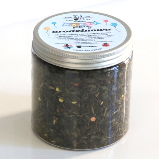 Herbata czarna URODZINOWA najlepsza liściasta sypana 200g truskawki cukrowe dekorki Cup&You