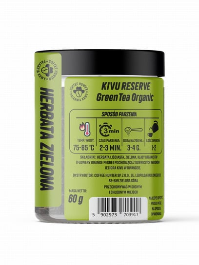 Herbata Green Tea Kivu Organic Fop 60 G COFFEE HUNTER