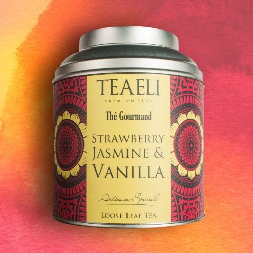 Herbata liściasta w puszce TEAELI Wanilia, truskawka i Jaśmin, dla Niej, 75 g TeaEli