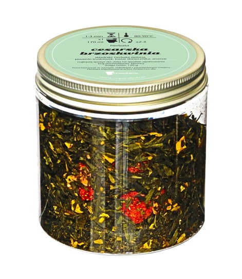 Herbata zielona CESARSKA BRZOSKWINIA najlepsza sypana liściasta 120g plasterki truskawek kwiat słonecznika Cup&You