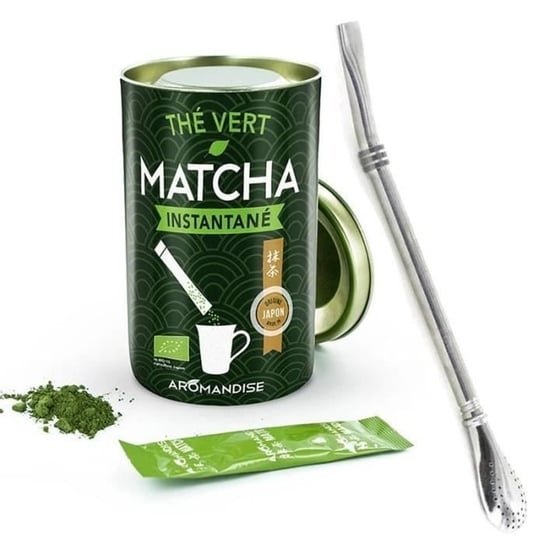 Herbata zielona Instant Matcha w paluszkach + słomka ze stali nierdzewnej z filtrem Youdoit