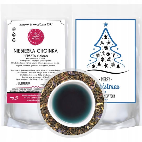 Herbata Zielona Świąteczna Niebieska Choinka - 50G Klitoria Kwiat Winoszarnia