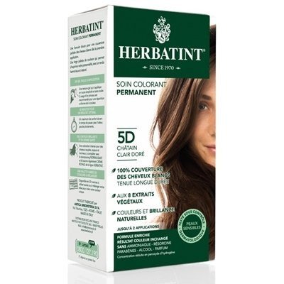 Herbatint, Trwała farba do włosów, 5D JASNY ZŁOTY KASZTAN seria złota HERBATINT