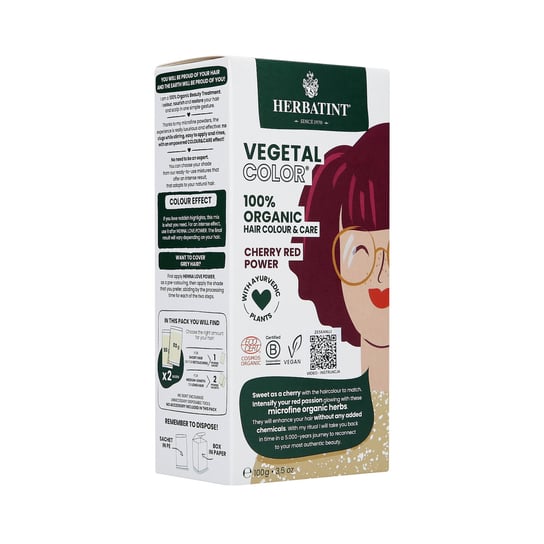 Herbatint Vegatal Color 100% Organic, Wegańska Farba Do Włosów, Cherry Red Power, 100g HERBATINT