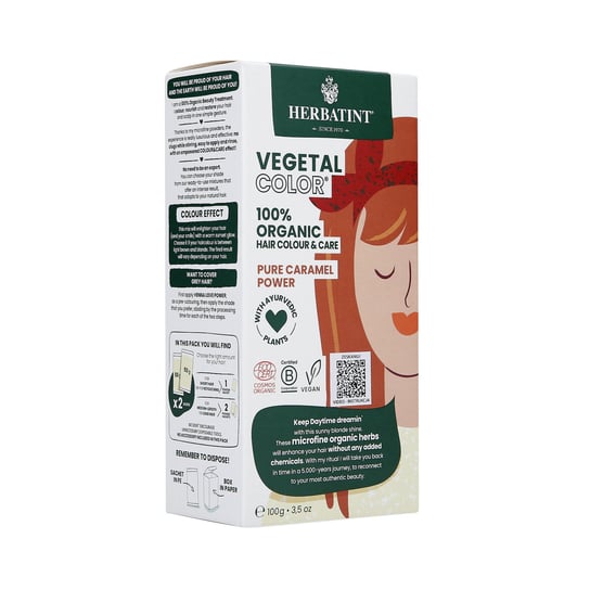 Herbatint Vegatal Color 100% Organic, Wegańska Farba Do Włosów, Pure Caramel Power, 100g HERBATINT