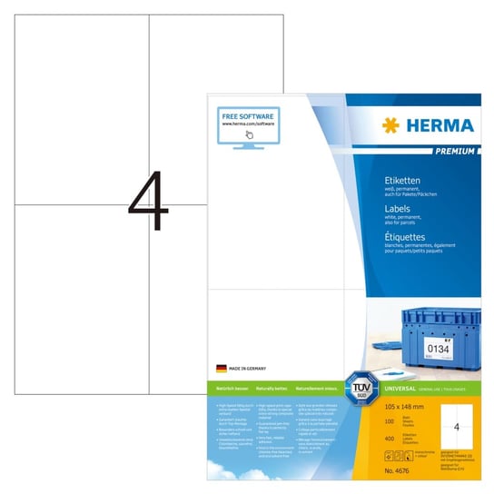 HERMA Etykiety samoprzylepne PREMIUM, 105x148 mm, 100 arkuszy A4 Herma