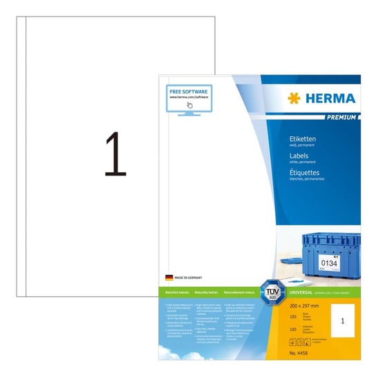 HERMA Etykiety samoprzylepne PREMIUM, 200x297 mm, 100 arkuszy A4 Herma